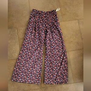 FARM Rio Liberty Flowers Velvet Wide Leg Pants S Blue Multicolor Floral Parrot